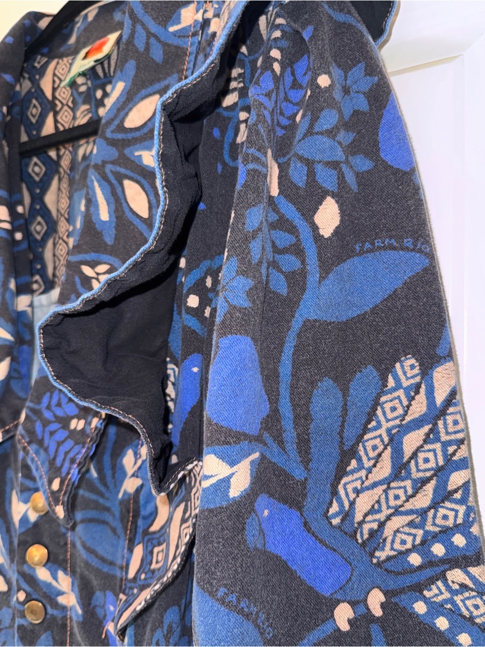 FARM Rio Macaw Forest Tropical Jumpsuit Black Blue Cotton Sz M - Picture 9 of 11